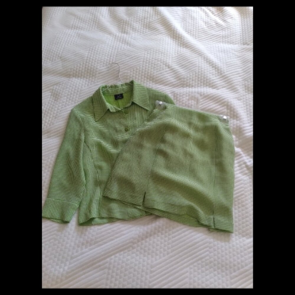Green checkered weave skirt suit